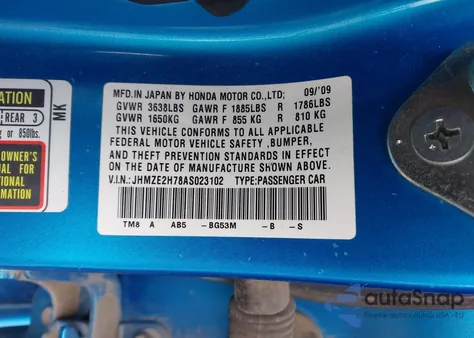 2010 Honda Insight Ex from USA, damaged, VIN JHMZE2H78AS023102